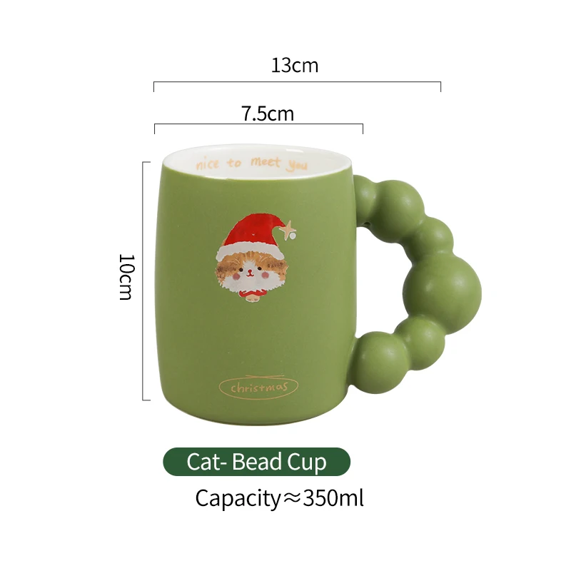Cute Cat Dog Cartoon Design Wholesale Snow White Lid Golden Big Cute Christmas Red Green Ceramic Mug Gift For Christmas Gift