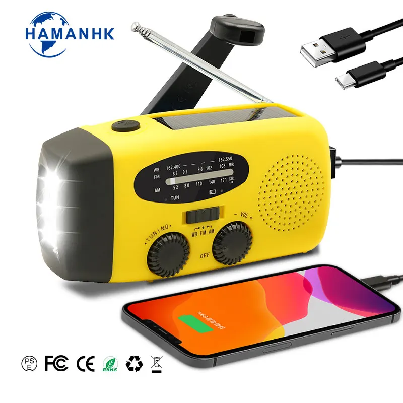 Solar Rechargeable Hand Crank Radio with Flashlight and Reading Lamp emergency Power Bank Special for Japanese Market