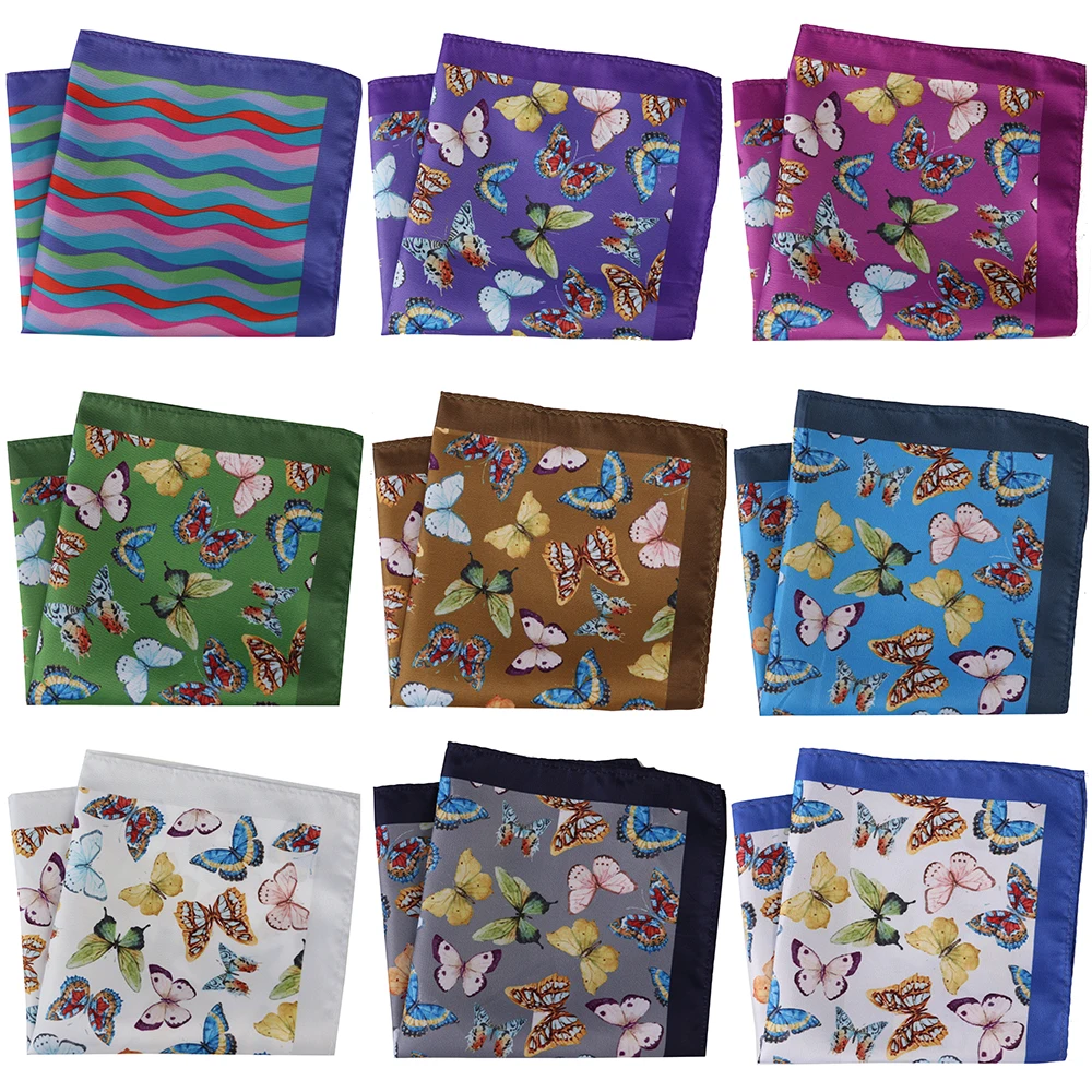 Factory Manufacture Suit Accessories Cotton White Navy Flower custom print butterfly pattern pocket squares