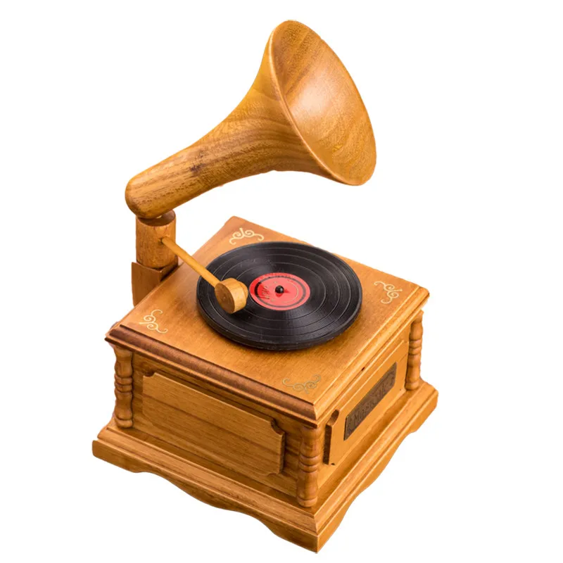 Retro Wooden Music Box Of  Phonograph Record Player