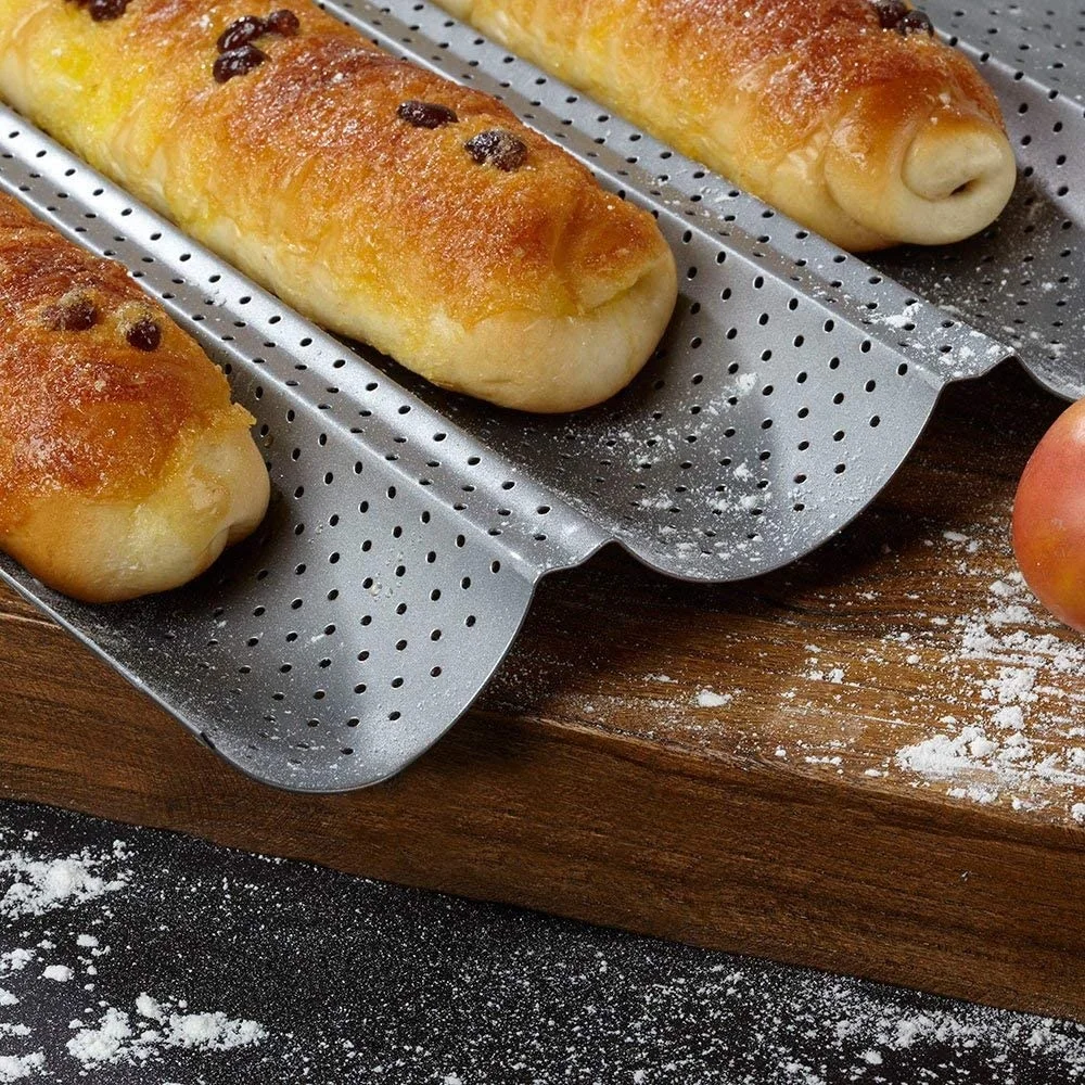 High quality Amazon Top selling 2 3 4 Waves Loaves Non Stick French Bread Mold Baguette Tray Baking Pan