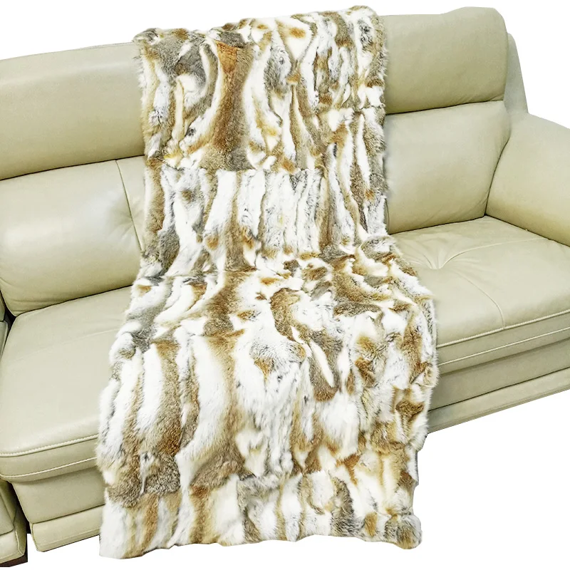 2022 Natural color Patchwork Belly Rabbit Fur Plate Blanket rex rabbit fur blanket plush rabbit blanket