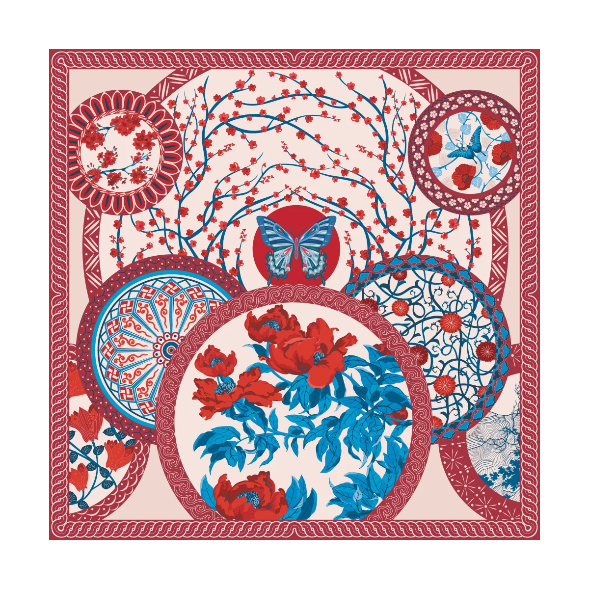 100% Fashion elegant foulard silk scarf custom digital printed silk scarves
