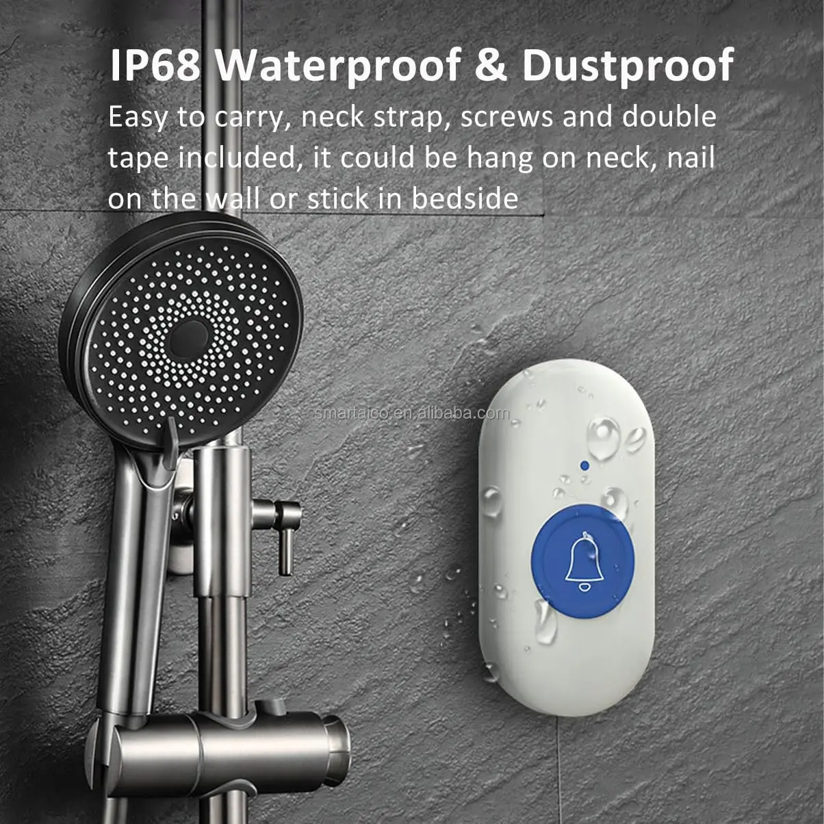 Rechargeable USB Elderly Doorbell Vibration Alarm Ringtone SOS Wireless Call button Caregiver Pager