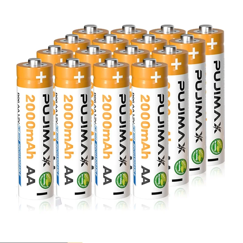 PUJIMAX Universal 16PCS AA Rechargeable Battery Set 2000mAh 1.2V Ni-MH Batteries Pack For Toys Mouse Remote Control Microphone