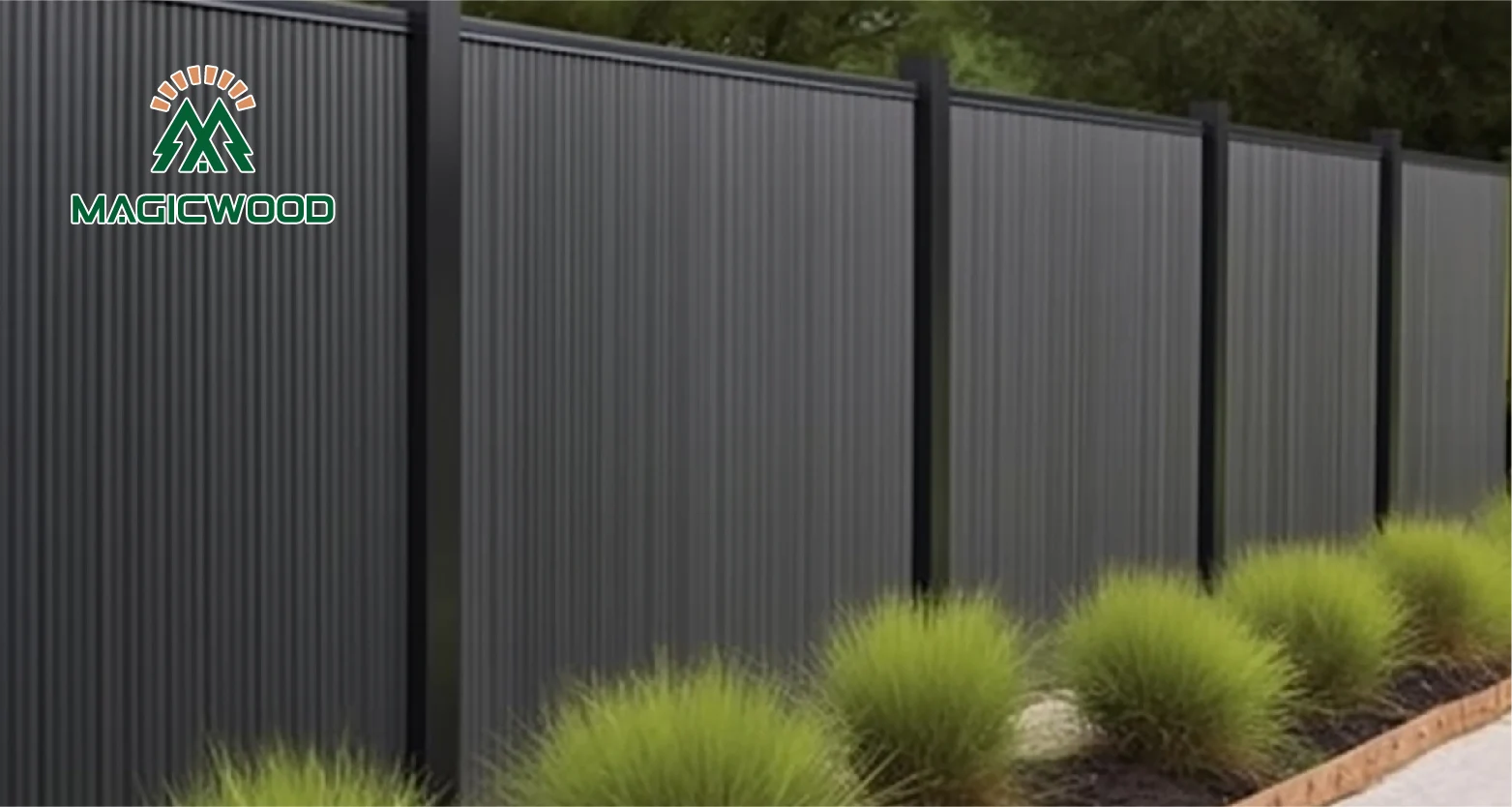 Grey fence wpc aluminum yard and garden  post fixed composite fence panel outdoor