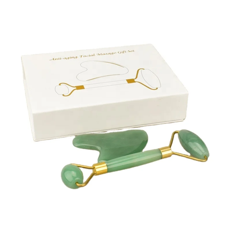 
Gift Box Packaging Rose Quartz Aventurine Green Anti Aging Jade Roller Gua Sha Set 
