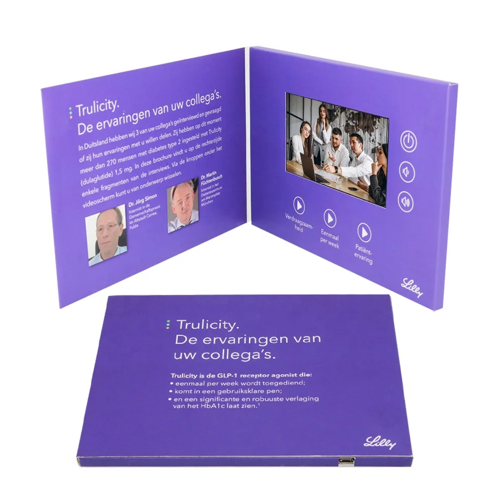 Free sample Custom lcd tft screen video brochure catalog for invitation 7 inch  lcd screen made video mailers greeting card