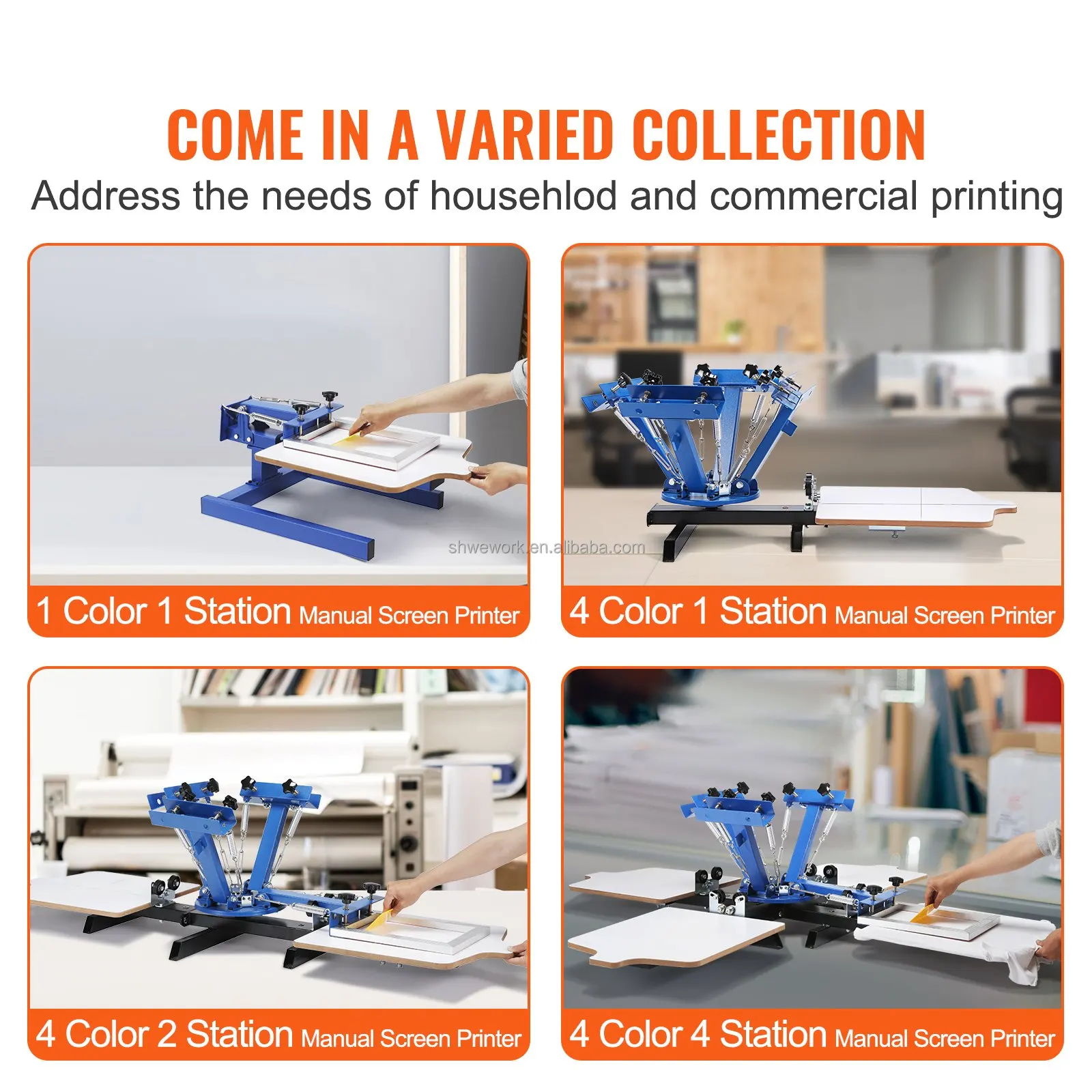 WeWork NS-404 Screen Printing Machine 4 Color 4 Station Silk Screening Screenprint Press DIY T- shirt Screen Printer Machine