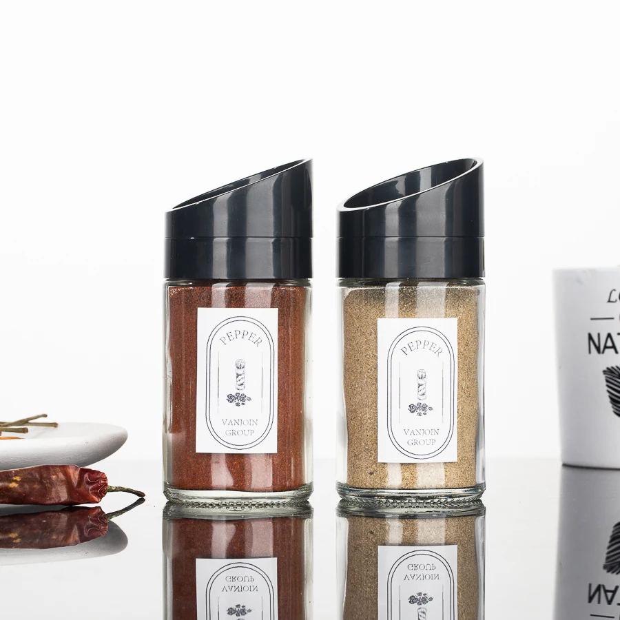 100ml round Spice Glass Jar cinnamon Powder Slanted Design Plastic Lid Screw good sealing Shaker Lid