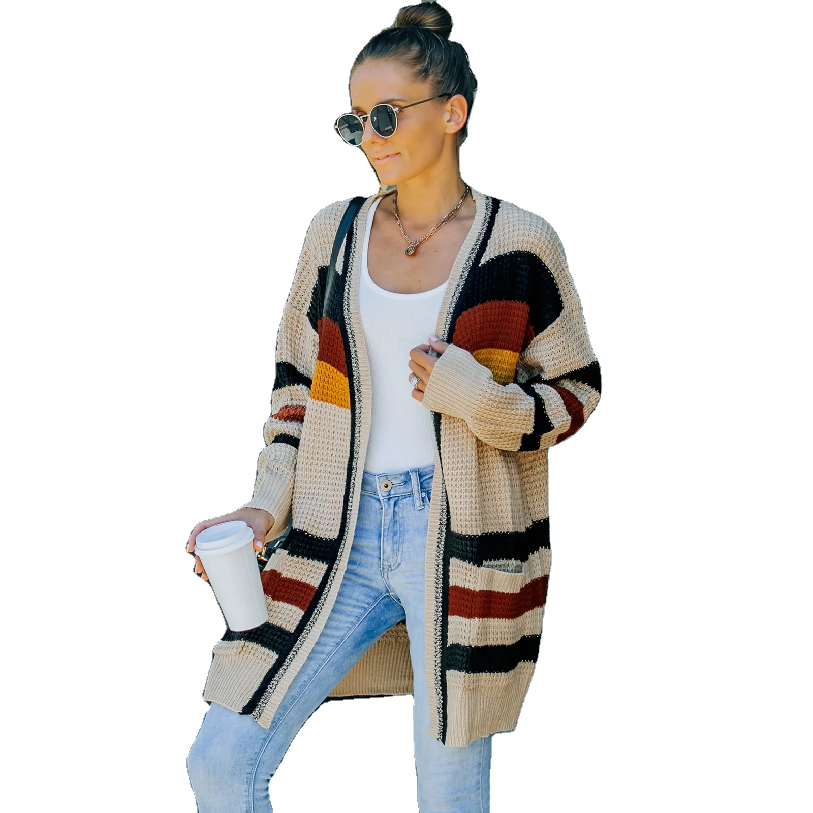 European and American knitwear in the long winter coat long sleeves cardigan woman top knitwear sweater cardigan woman