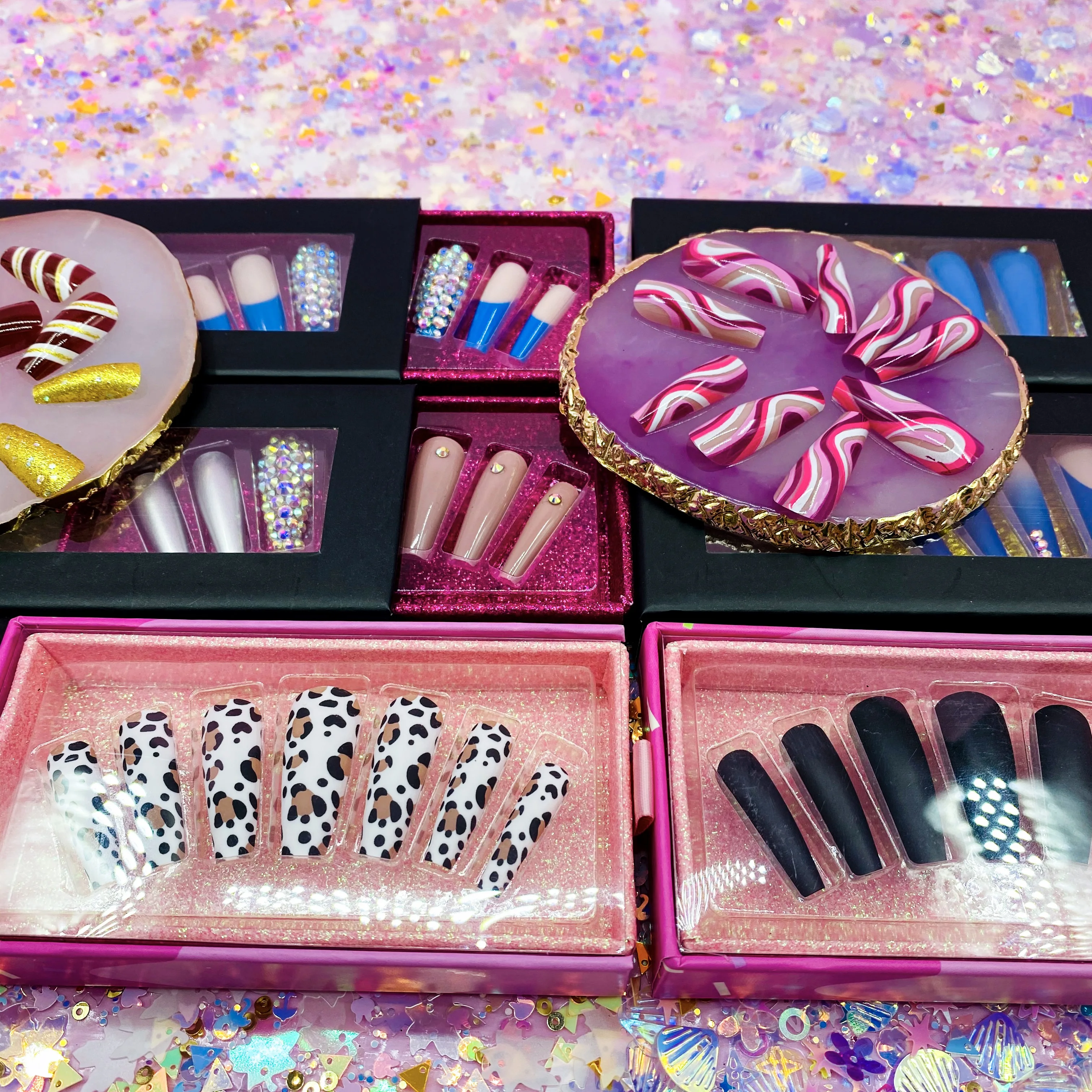 OEM custom full cover short french false nails private label packaging box long coffin nails acrylic press on nails