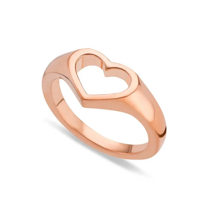 Gemnel classic 925 sterling silver open heart signet ring for men and women