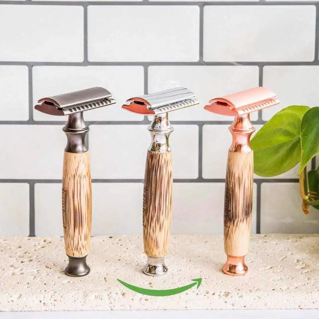 Brass and dark bamboo Handle Material 3 pieces safety razor Eco-friendly  Bamboo Wooden Safety Razor