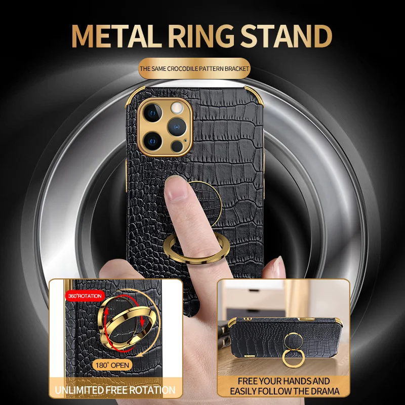 Crocodile Leather Strap Holder Case For iPhone 12 11 Pro Max XR X XS Max 7 8 Plus Case For iPhone 12 Mini SE 2020 Phone Cover