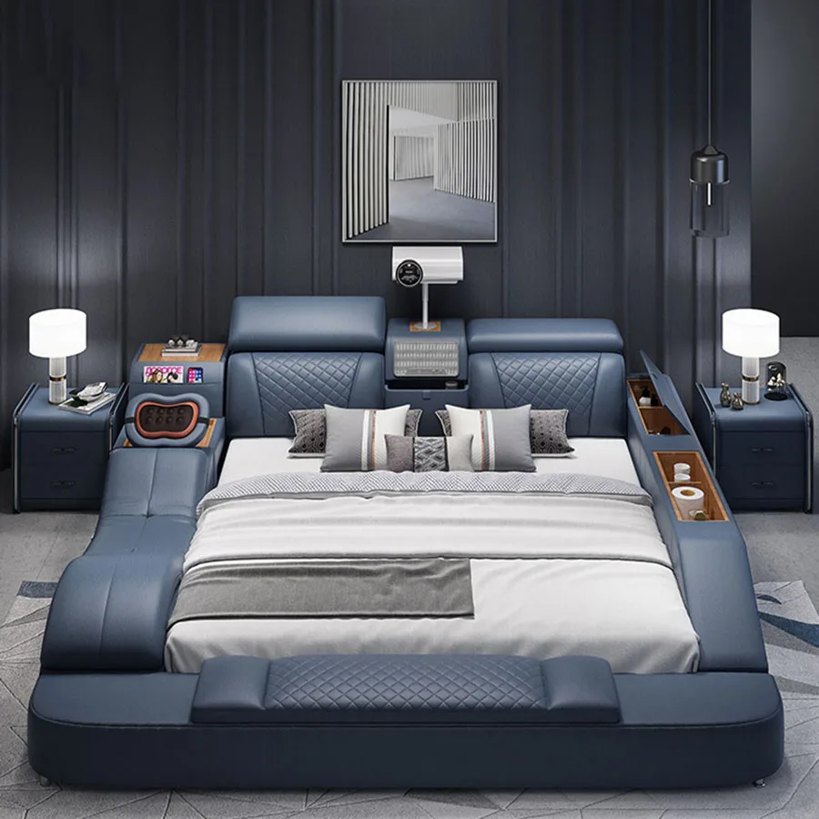 Factory direct sales modern smart tatami bed smart projection storage size wood frame double bed