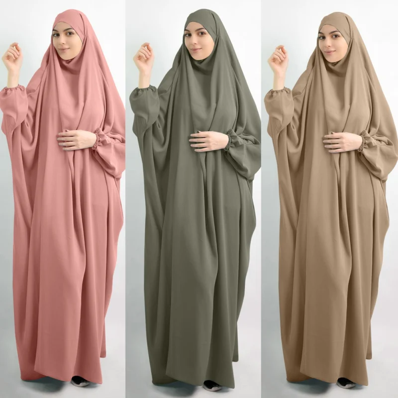 Abaya Long Khimar Full Cover Dress Eid Muslim Women Hijab Dress Prayer Garment Jilbab Ramadan Gown Abayas Islamic Clothing