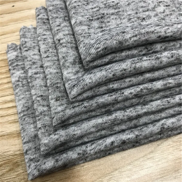 Eco Friendly Polyester Organic Linen Blending Fabric Light Heather Grey Jersey Knit T Shirt Fabric