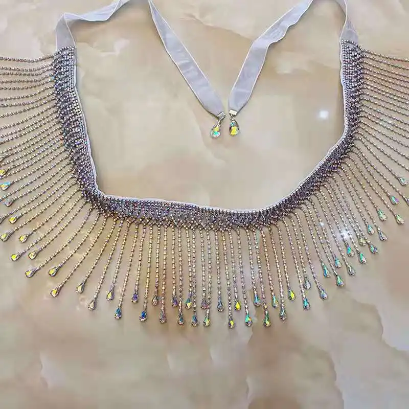 bling  rhinestone cup chain fringe key trimming decoration  for dancing wedding evening dress party belly dancing belt