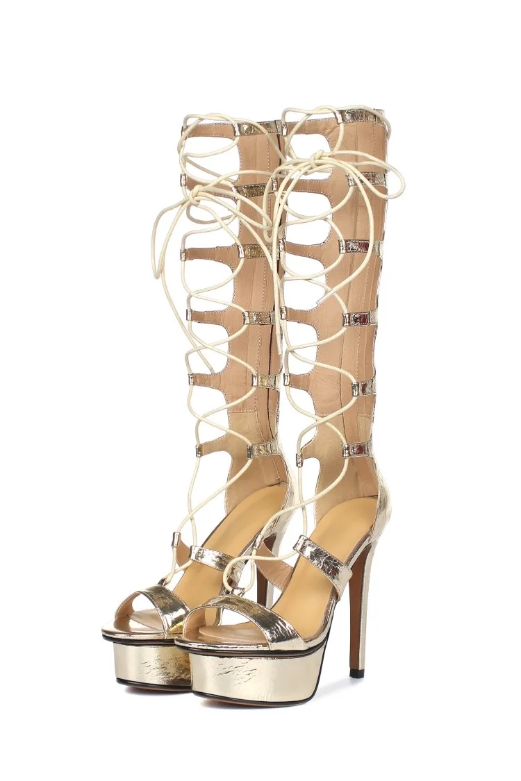 Hot Sale Roman Super High Stripper Heels Boots 15CM Open Toe T-Tied Gothic Punk Gladiator Stage Sexy Pole Dance Shoes for women