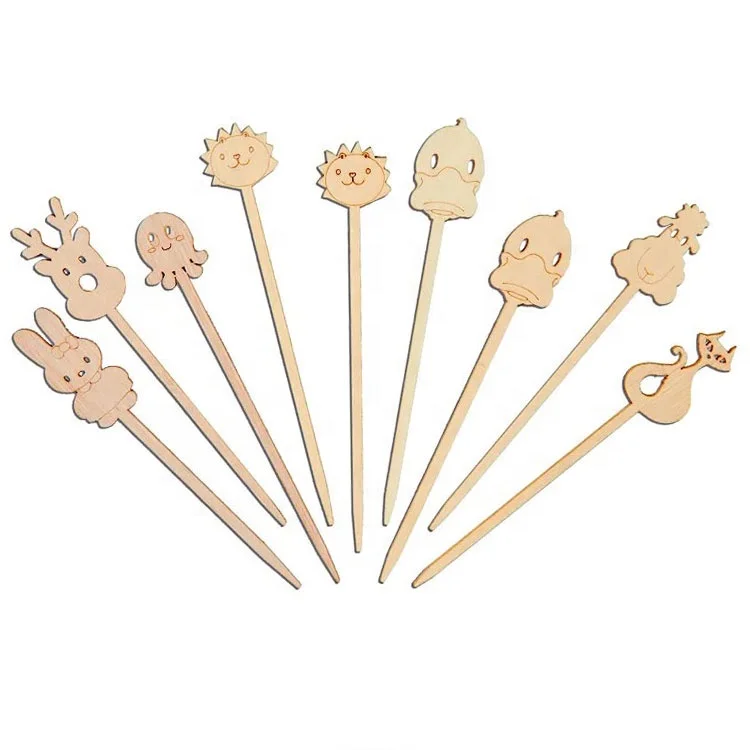 Eco-friendly 12cm Creative Cute Animal Characters Cartoon Bamboo Cocktail Pick