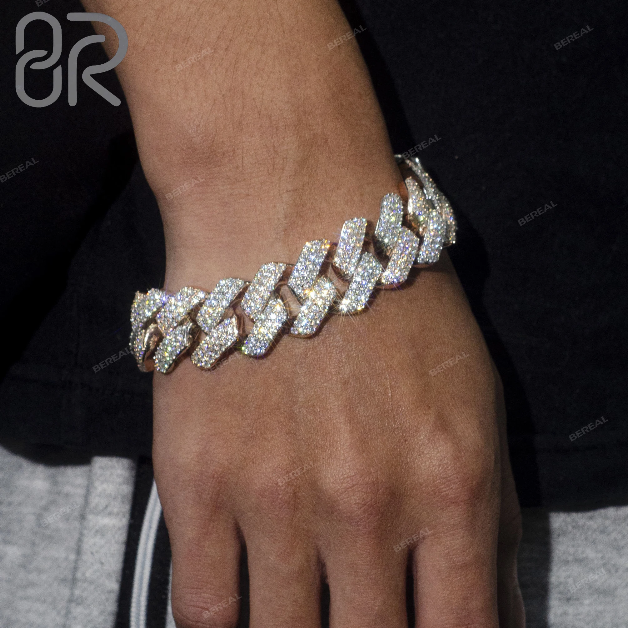 Hot Selling 20MM Vvs Moissanite Cuban Bracelet Hip Hop Style Round Brilliant Cut 925 Silver Fine Chain Jewelry For Women Men