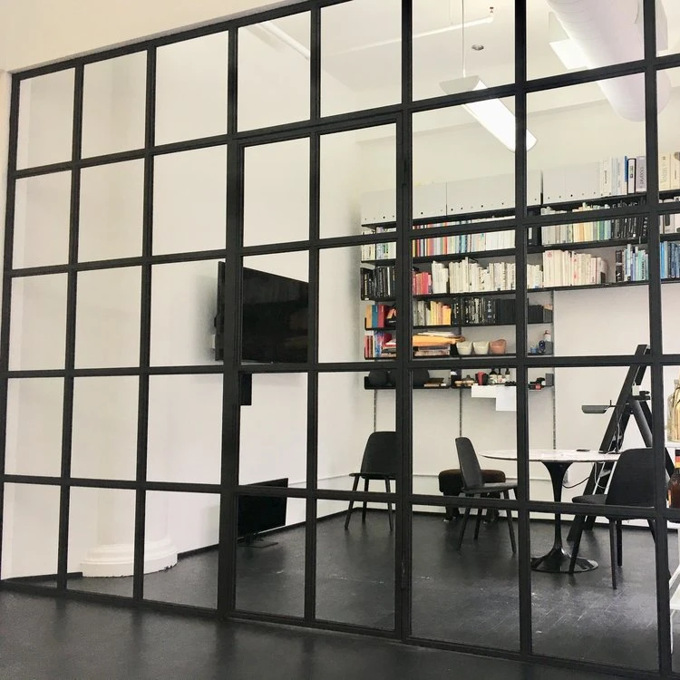 interior combined with swing door French gird crittal screens aluminum glass partition wall for office