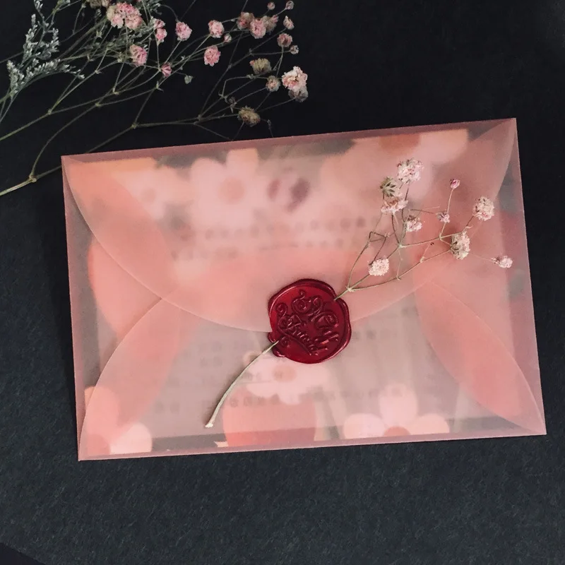 Custom Printed Designer Card Wedding Invitation Card With Transparent Color Vellum Paper Envelope