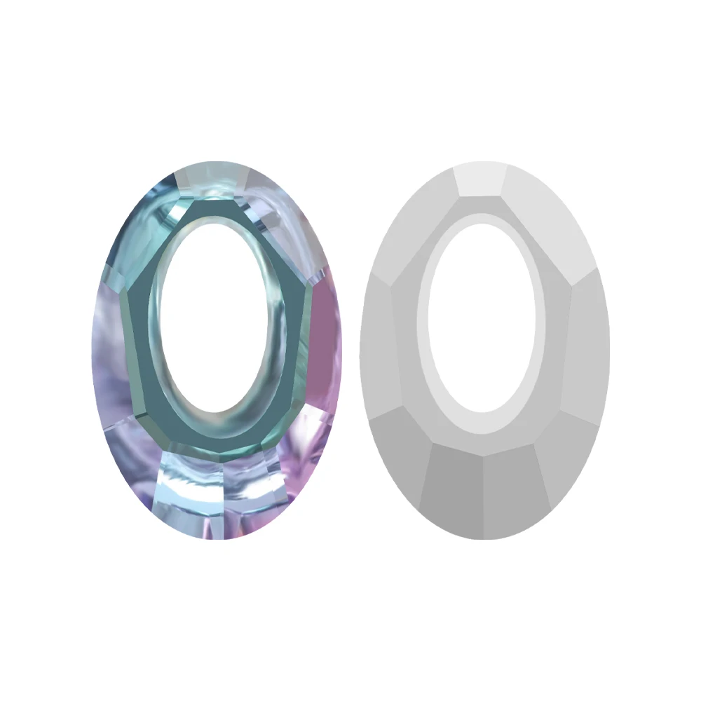 Zhubi Wholesale Color Sublimation Vitrail Light Crystal Beads Oval Cosmic Ring Hollow Pendant Glass Beads For Jewelry Making