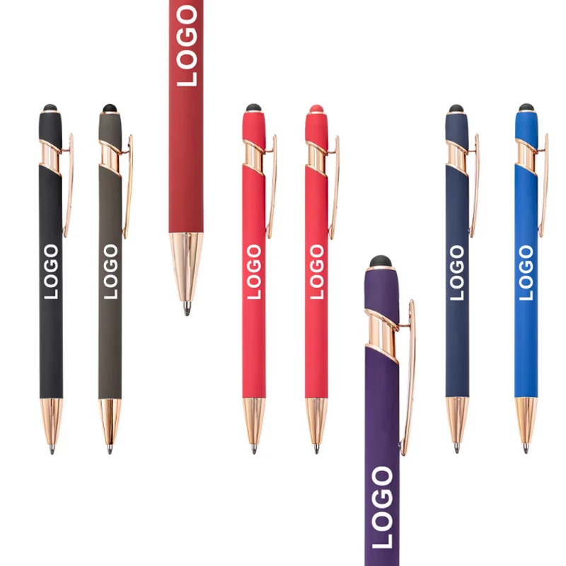 Promotional Novelty Metal Stylus Ball Pen With Custom Engraved Lasers Green Rose Gold Logo For Touch Screen Cheap Gift Ballpoint