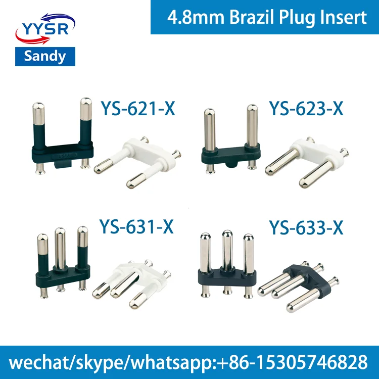 brazil plug insert(YS-633 NBR 4.0MM 10A 3-pin,3-pole,3-prong) for power adapter