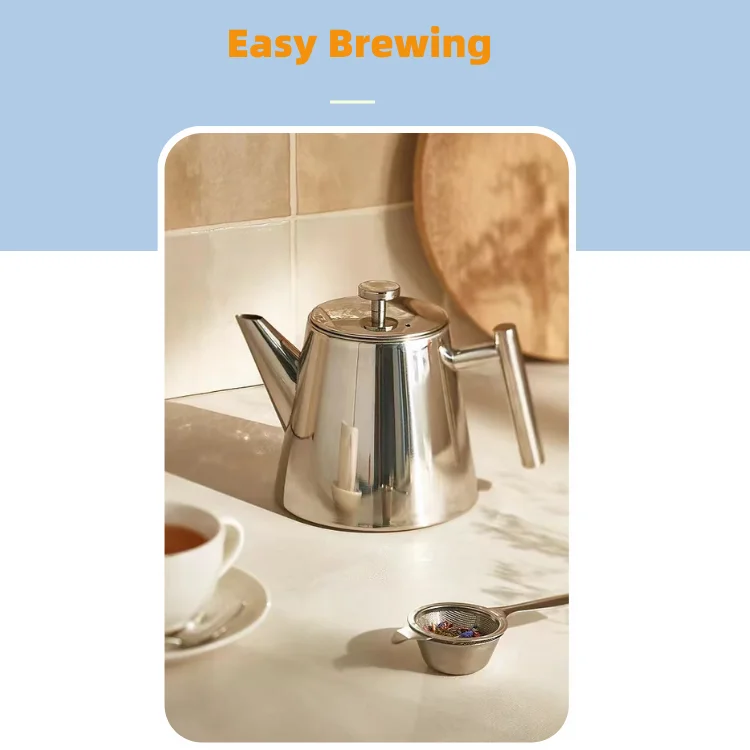 New Style Double Wall 1.2L Coffee Tea Kettle Stainless Steel Coffee Tea Pot with Filter