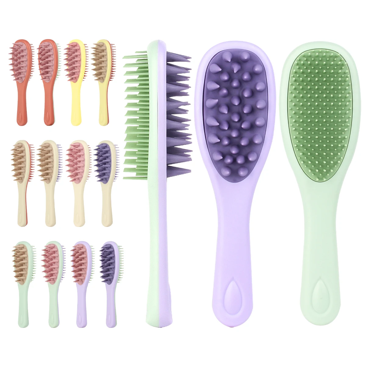 New design double-sided hair washing brush massager silicone nylon toothed belt handle smooth hair massage scalp dual use brush