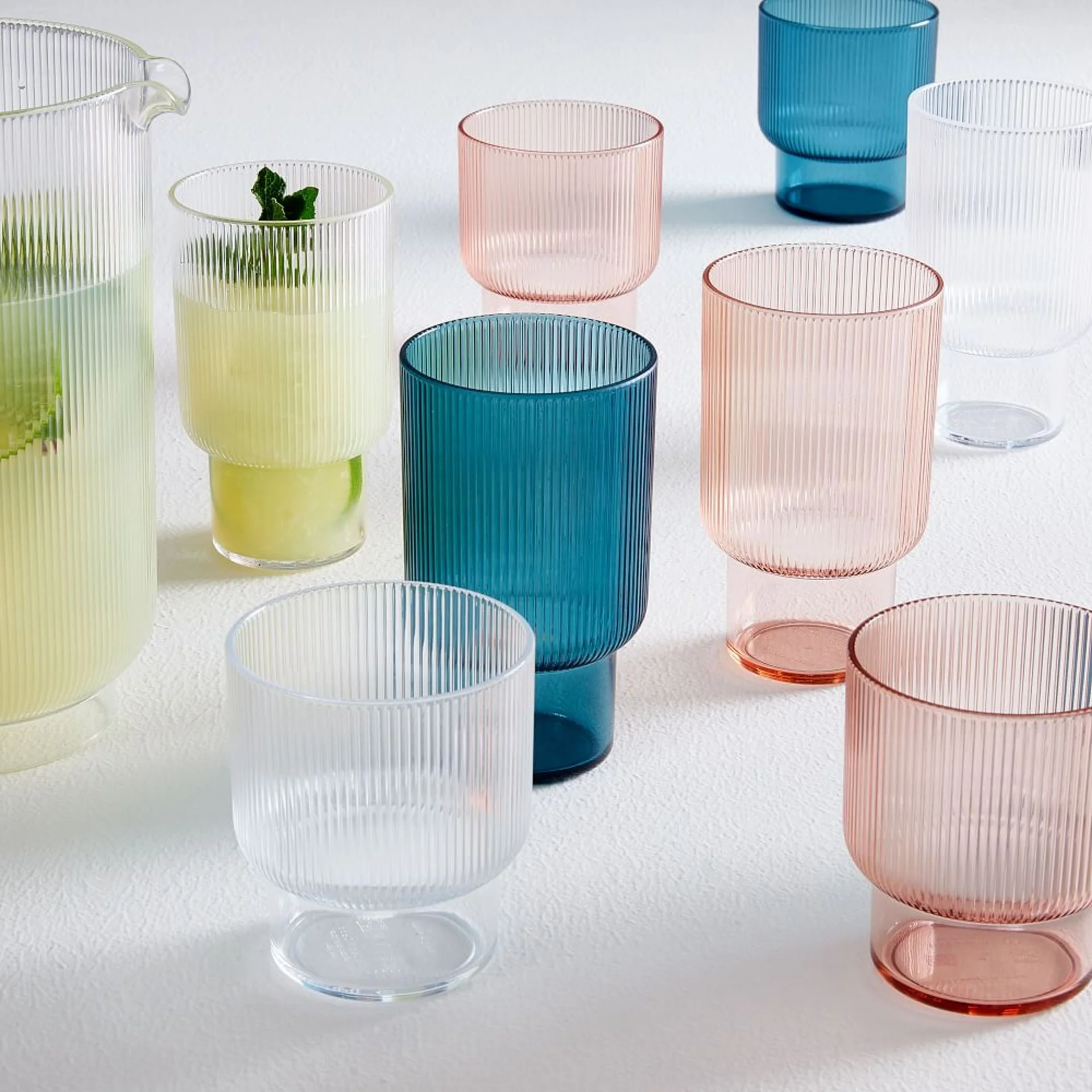 Stackable style Ribbed fluted vertical stripe Smoked Grey and clear Highball Glass