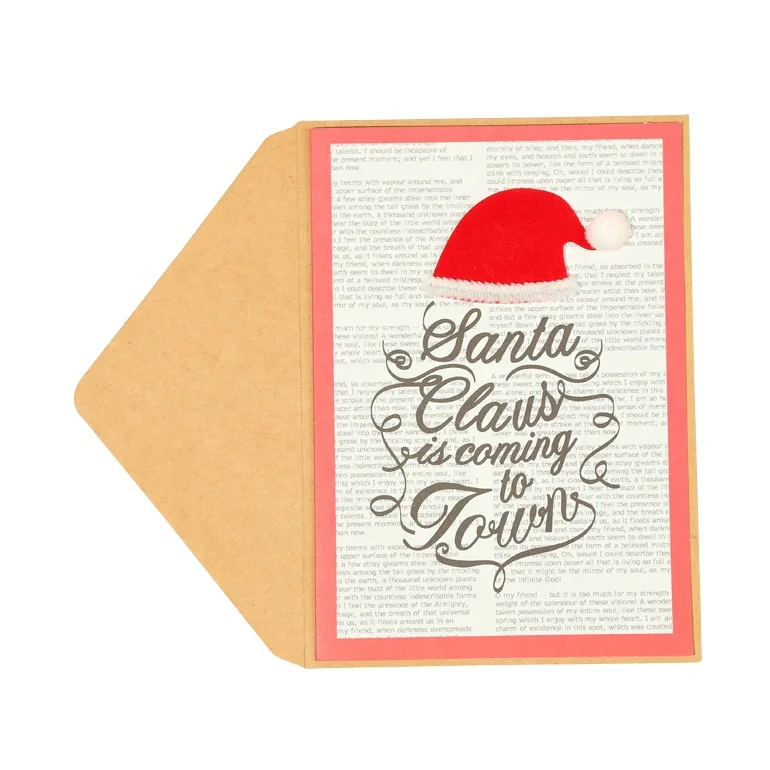 Рождественские открытки в виде шапки Санты, бестселлер, праздничные 3D открытки ручной работы с красным флокированием и белой булавкой