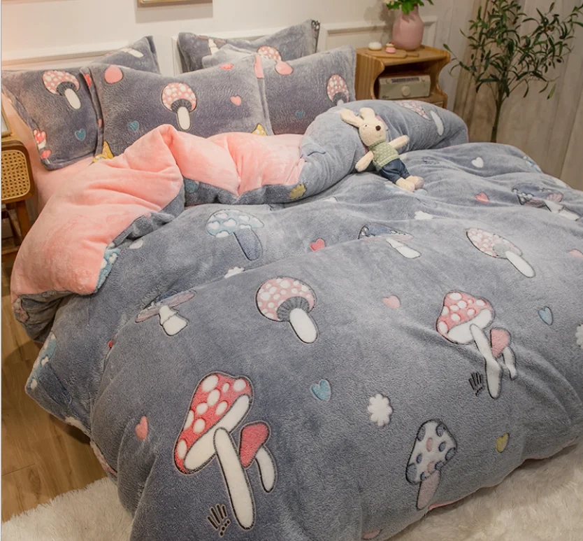Комплект теплого постельного белья из пушистой флисовой ткани, фланелевый пододеяльник, простыня, наволочка для кровати