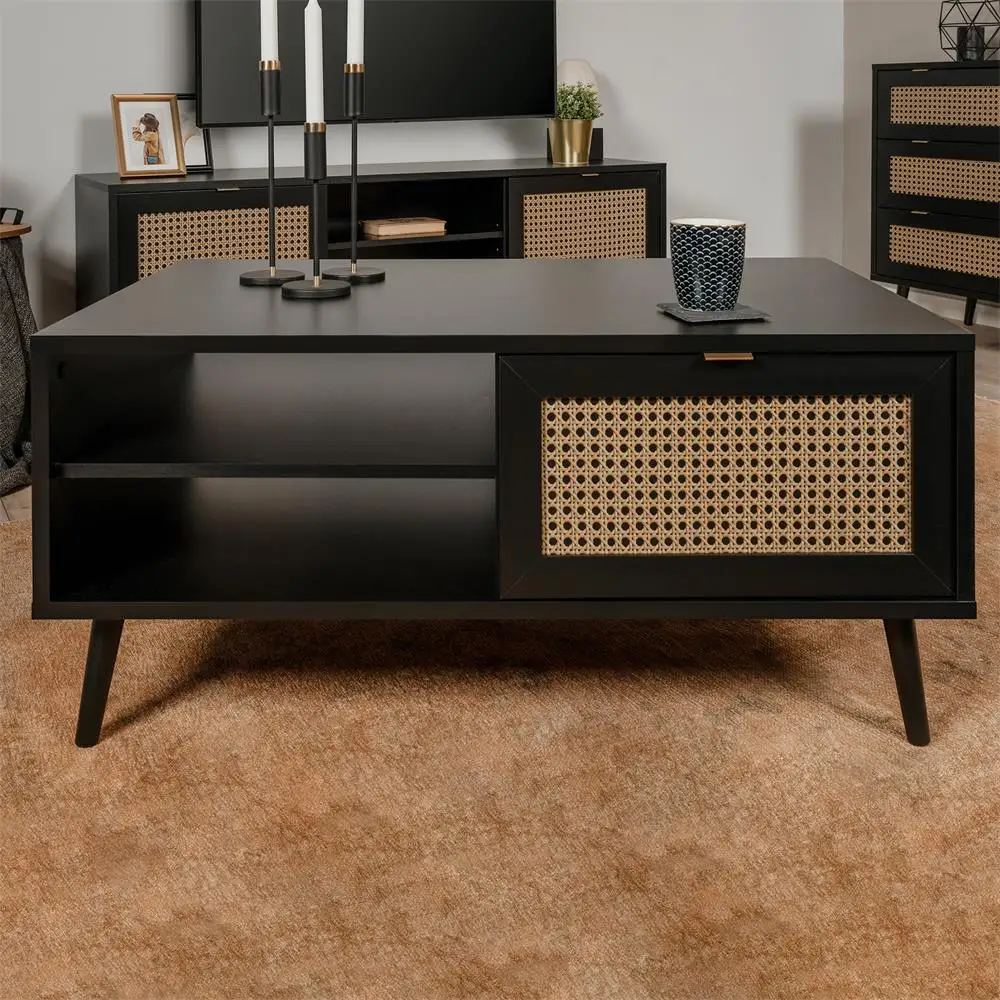 3 door wood and rattan buffet sideboard