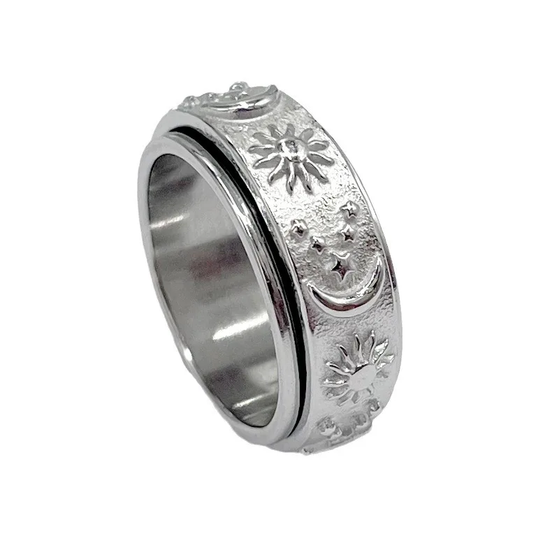 Hot sell sun moon and star Rotating stainless steel ring