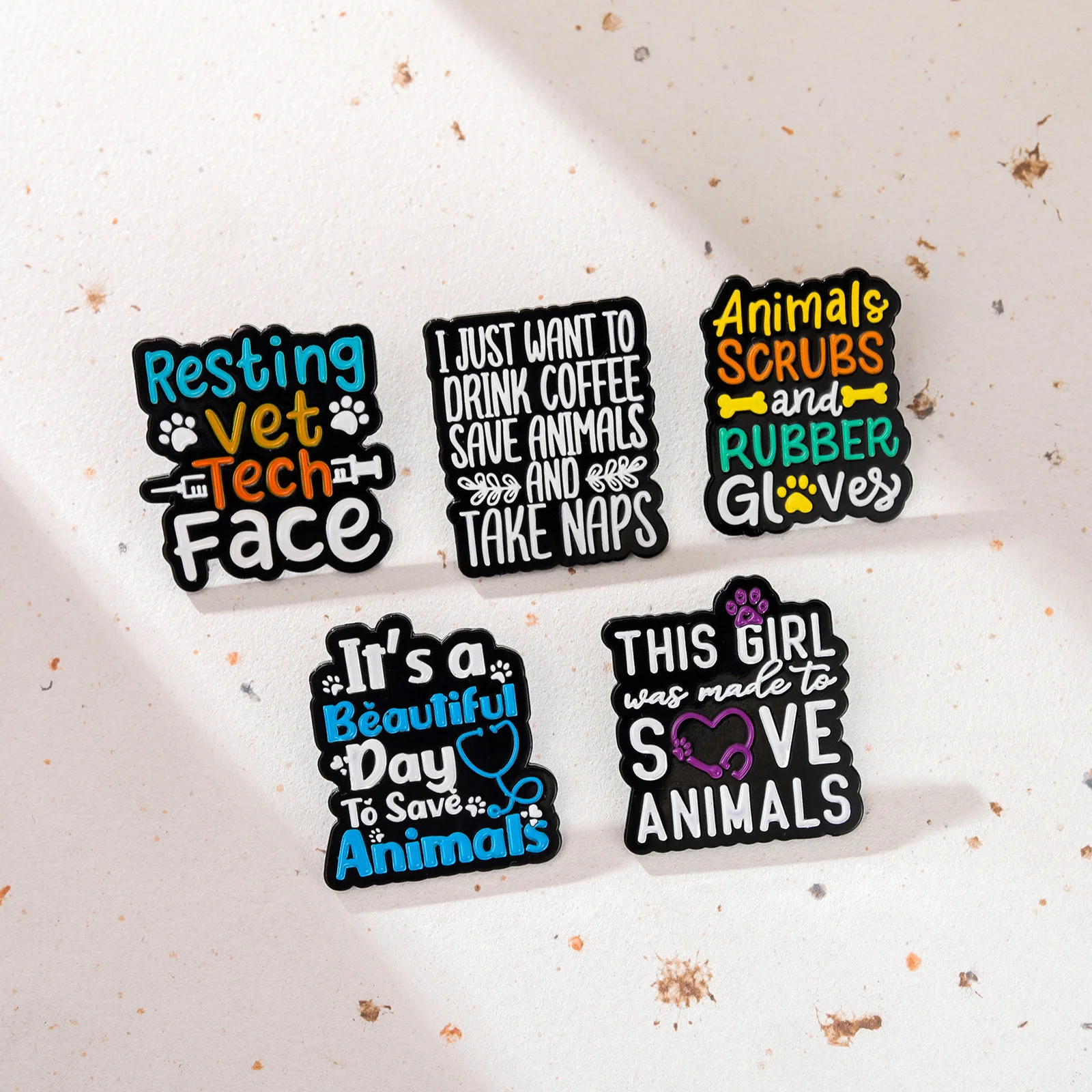 Stock Xz7730-7734 Save Animals Series Words Plate Pin Brooch Alloy Drip Metal Badge Custom Lapel Badges Building Blocks Kids Gif