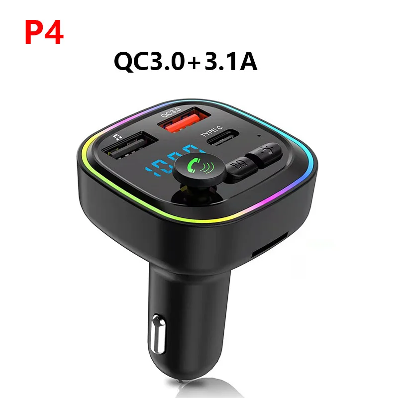 Car Charger Adapter Bluetooth for Car TF Card Music Call Player Car FM Transmitter with QC3.0 USB Type-C Fast Charging