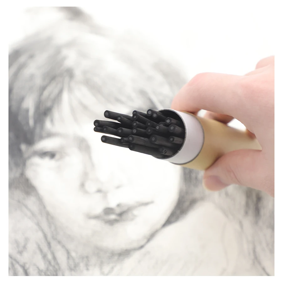 Artecho 25pcs 2-4mm regular charcoal stick for professional art drawing,charcoal pencil set for sketch