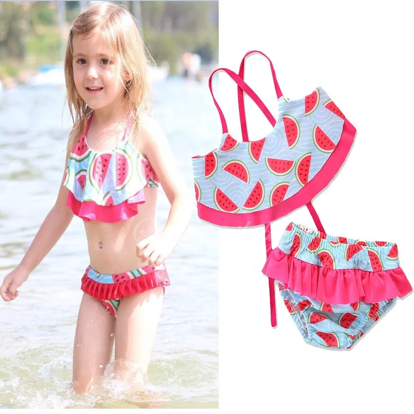 New Baby Girl Swimwear Floral Flowers Hat 2pcs Set Swimming Suit Infant Toddler Kids Beach Bathing Clothing Costume Korea Style