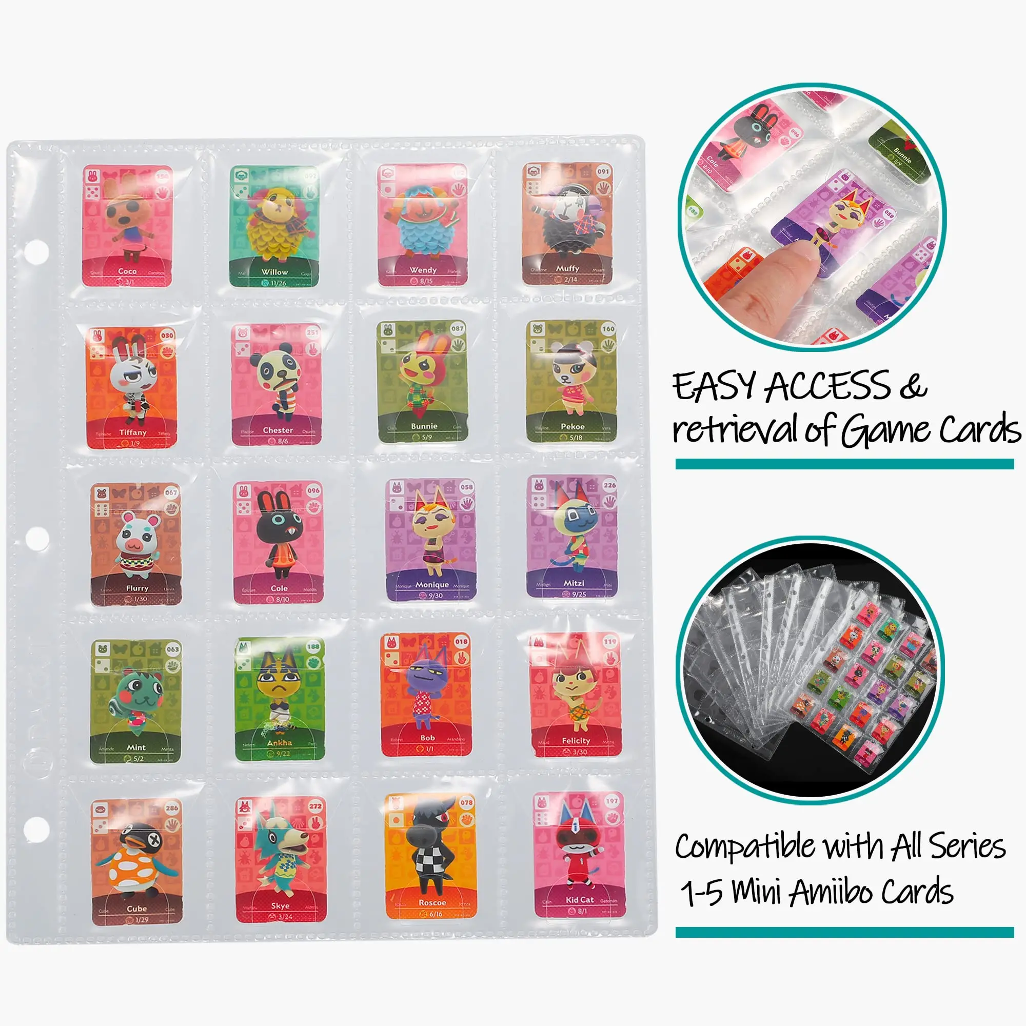 PU leather lanyard id 300 400 500 pocket slot small NFC tag SD memory wild poke mon game animal crossing mini amiibo card binder