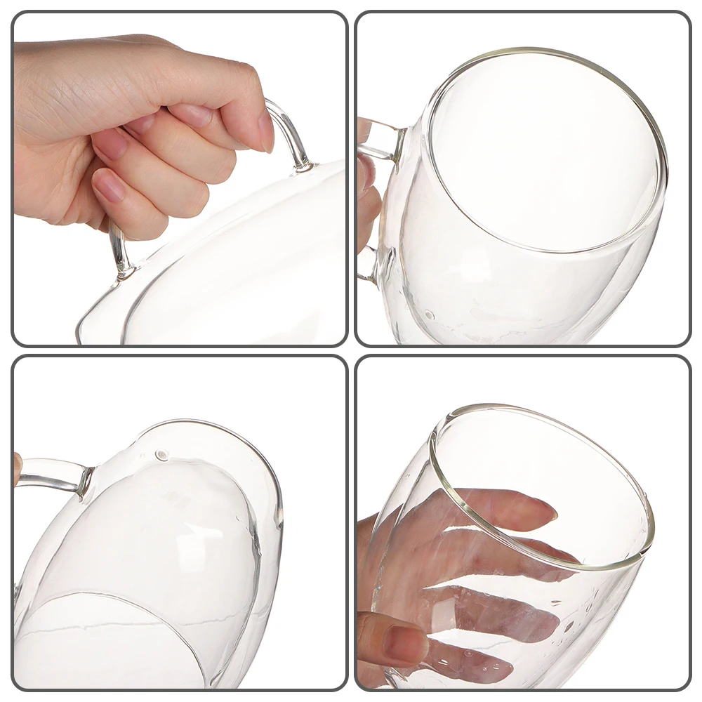 Creative Borosilicate Glass Cups Drinking Wine Set Mugs Transparent Double Wall Glass With Handle Cup Glass