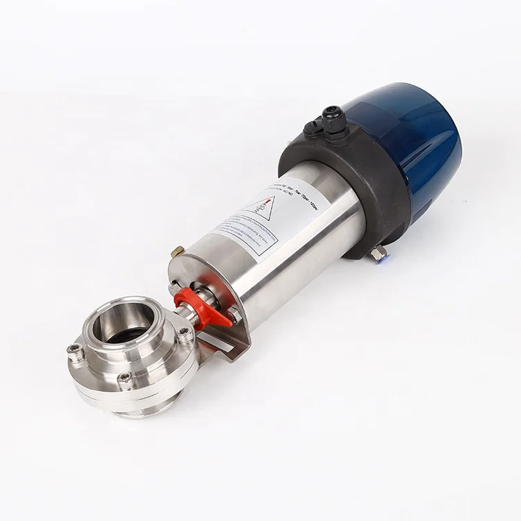 Sanitary Stainless Steel NC NO Intelligent Pneumatic Butterfly Valve With SS Actuator