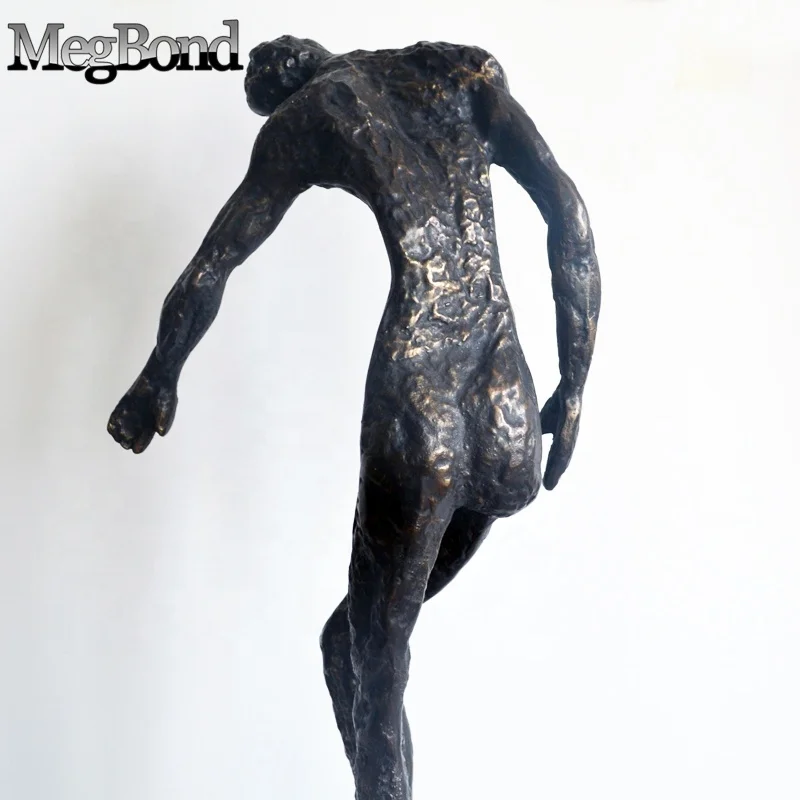 Antique bronze 3D strong nude man casting statue for desk top