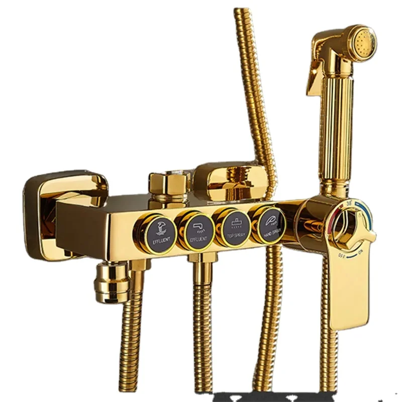 Душевая система золотого рояля для ванной комнаты, качественный латунный Смеситель для ванны, настенный термостатический цифровой набор для душа