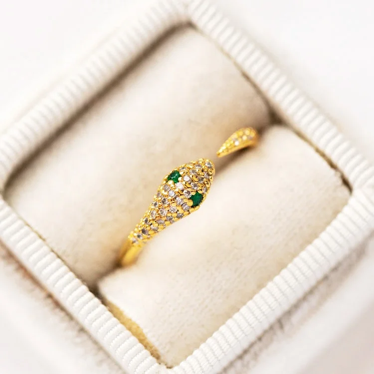 OEM ODM Custom Fine Jewellery 925 Sterling Silver Yellow Gold Plated Luxury 5A Cubic Zirconia Snake Open Ring