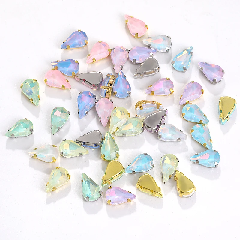 XC new design crystal drop rhinestones gems custom wholesale price teardrop loose bulk sew on stones with golden sliver claw