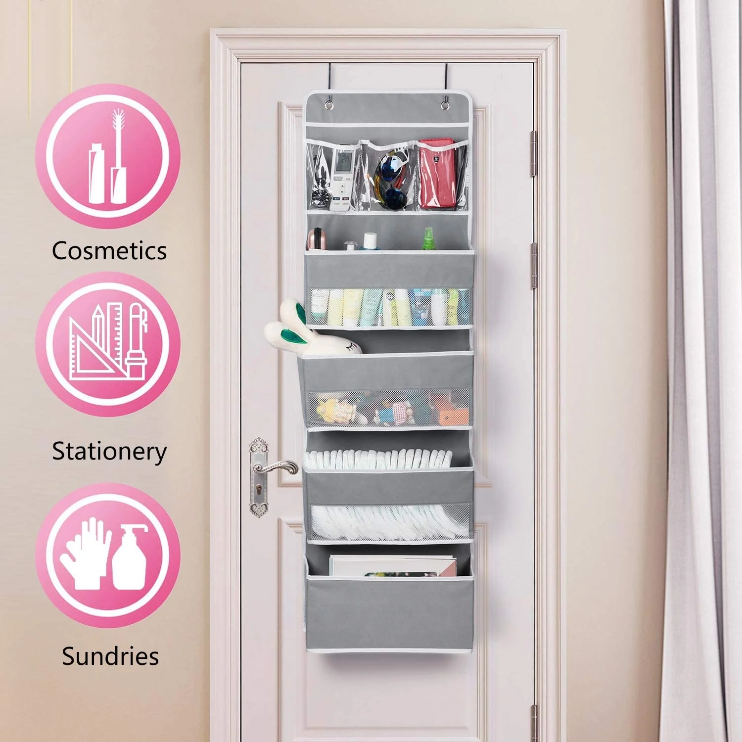 Door Hanging Organizer Closet Cabinet Baby Storage with 4 Large Pockets and 3 Small PVC Pockets for Cosmetics,Toys,Nursery